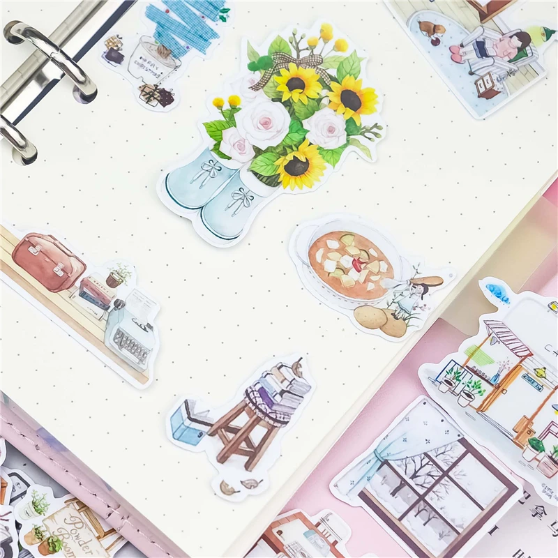 Stickers 32pcs cute Family life fun Stationery Stickers Diary Handmade Adhesive Paper Japan Sticker Scrapbooking Stationery