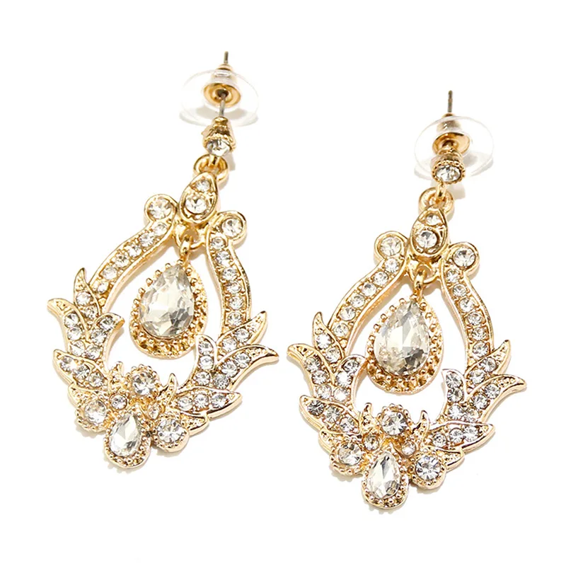 Sunspicems Gold Color Women Dangle Earrings Indian Jewelry Maroc Crystal Earrings Arab Bridal Wedding Bijoux Femme Dropshipping