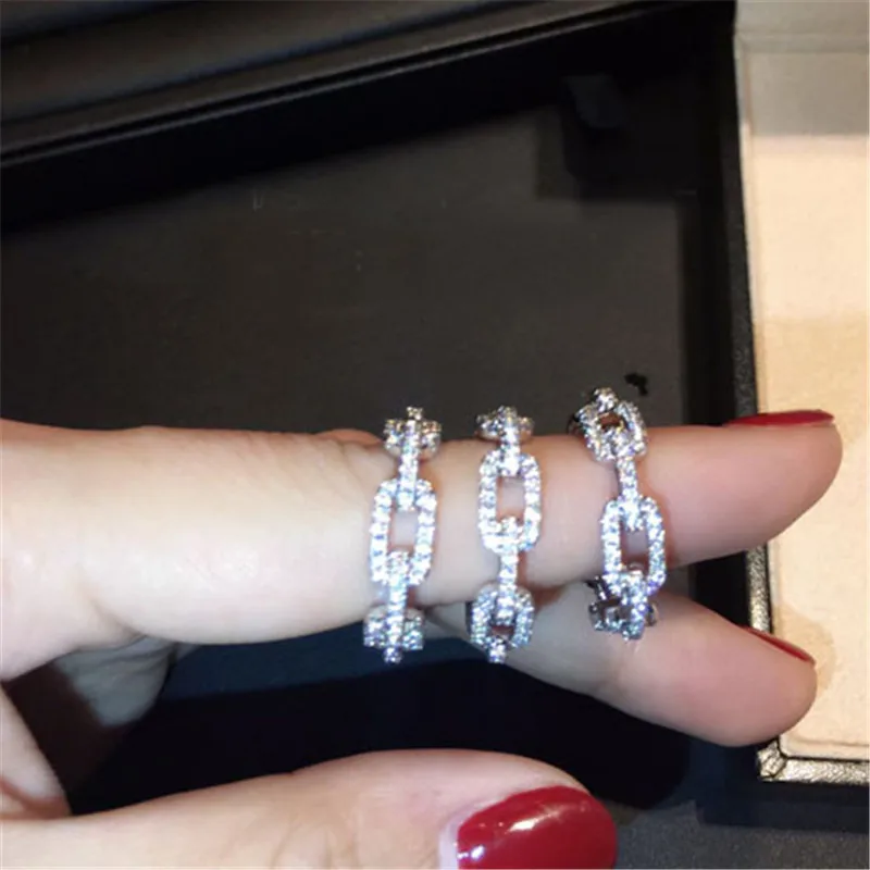 Chain Pave Lab Diamond Ring 100% Original 925 sterling silver Engagement Wedding band Rings for Women Bridal Charm Fine Jewelry