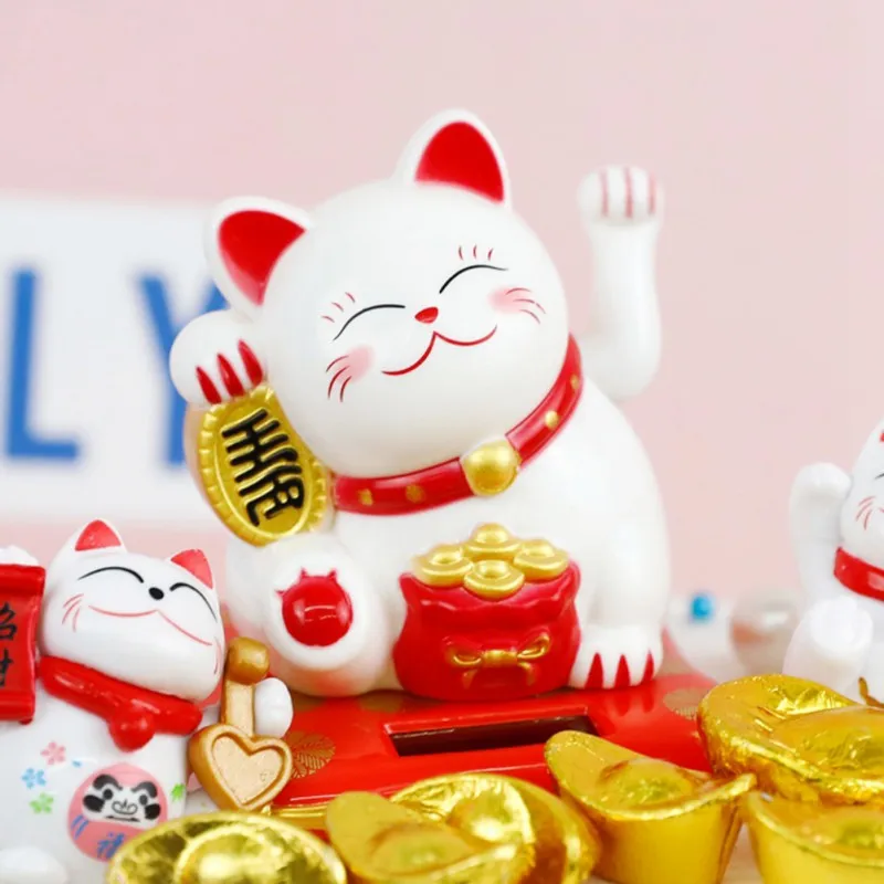 Chinese Lucky Cat Solar Powered Gold Waving Cat Hand Paw Up Wealth Prosperity Welcoming Good Luck Waving Cat Birthday Gift