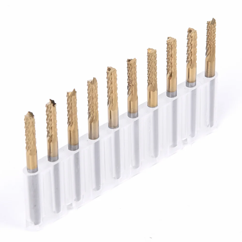 

10PCS Single Flute CNC Router Bit Spiral End Mill 1/8 Inch Shank Carbide Milling Cutter Spiral PVC PCB Cutter Wood Engraving