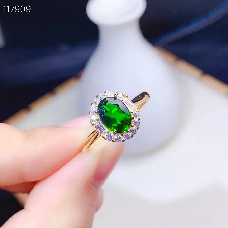 

KJJEAXCMY fine jewelry natural Diopside 925 sterling silver noble girl new adjustable gemstone ring support test