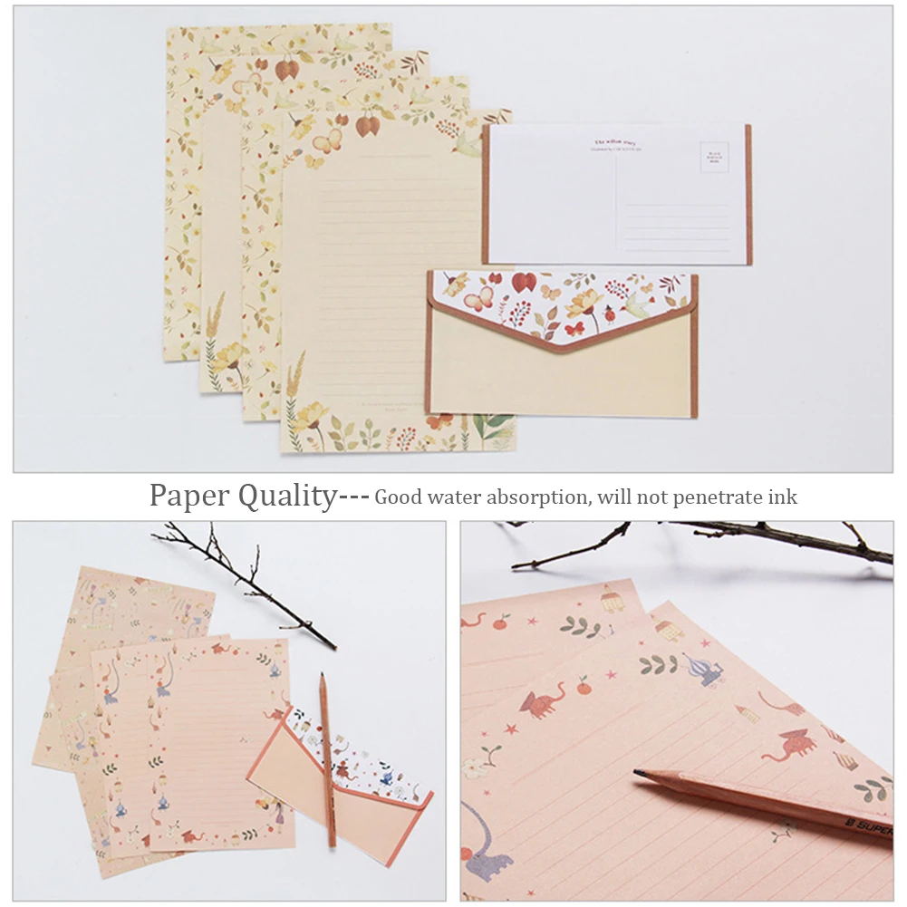 Ensemble de papiers à lettres et enveloppes à motif Floral, magnifiques enveloppes de dessin animé, saint-valentin, amour, Invitation, papier d'écriture A5