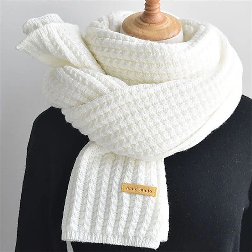 New Korean Women'S Knitted Scarf Winter Wild Student Warm Ladies White Black Thick Long Woman Scarf