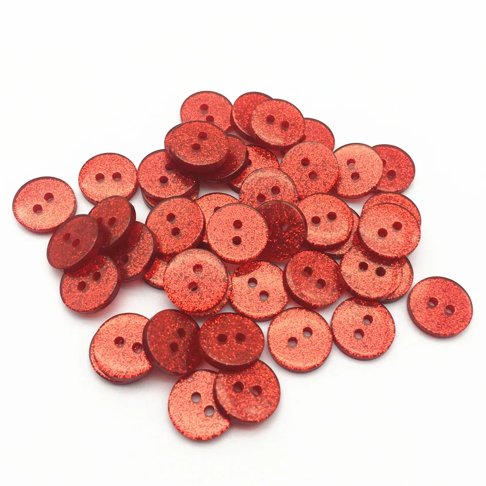 50pcs Red Glitter Buttons Heart Star Round 2 Holes Sewing Garment Accessories Shiny Embellishment DIY Sparkle Crafts