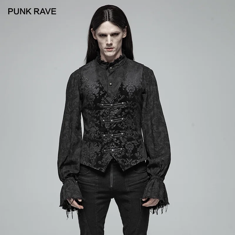 

PUNK RAVE Mem's Gothic Inelastic Palace Printed Classic Vest Party Club Waistcoat Black Tank Top Men Clothing