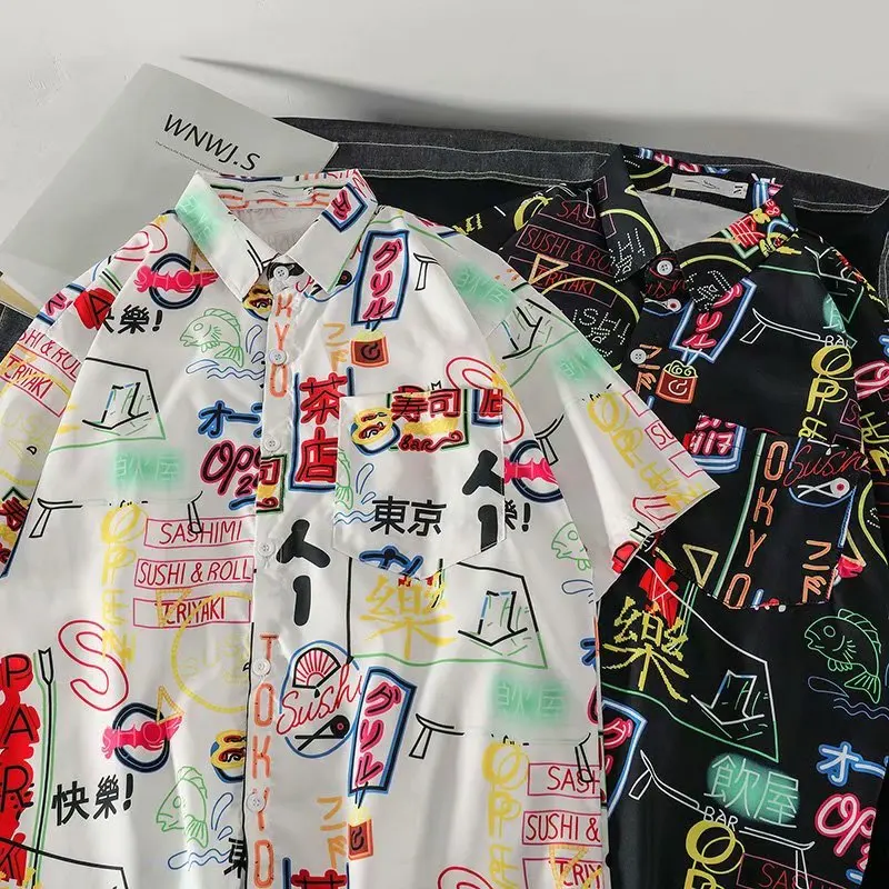 Harajuku Dark Icon Printed Hawaii Shirt Men Summer Men Shirt Short Sleeve Streetwear Clothing Hawaii Button Lapel Short Sleeves