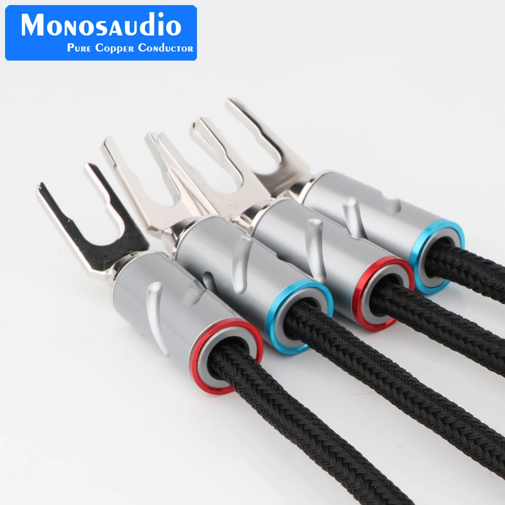 Monosaudio Eclipse Series 6N Cable de puente de altavoz de plata pura Cable de puente de plata de alta gama con conector de clavija Y Spade/banana