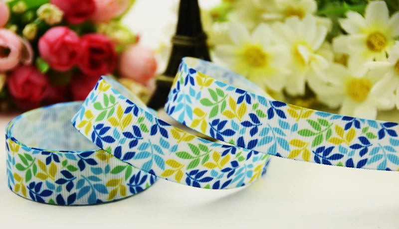 22mm 25mm 38mm 75mm leaf printed Grosgrain Ribbon party decoration 10 Yards X-03641