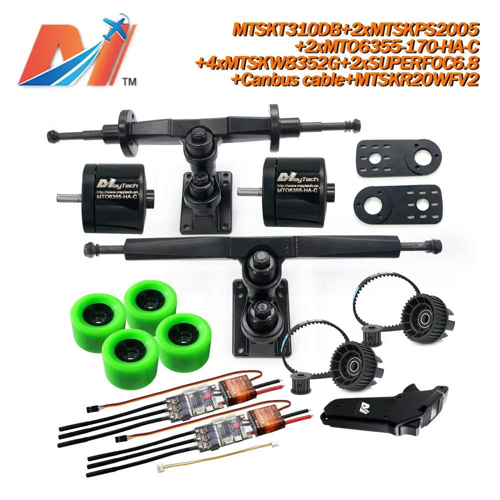 

Maytech Sealed 6355 6365 6374 Motor 4x 8352 Wheels Truck Set MTSKR2005WF Waterproof Remote SUPERFOC6.8 VESC Esk8 Kit Eboard