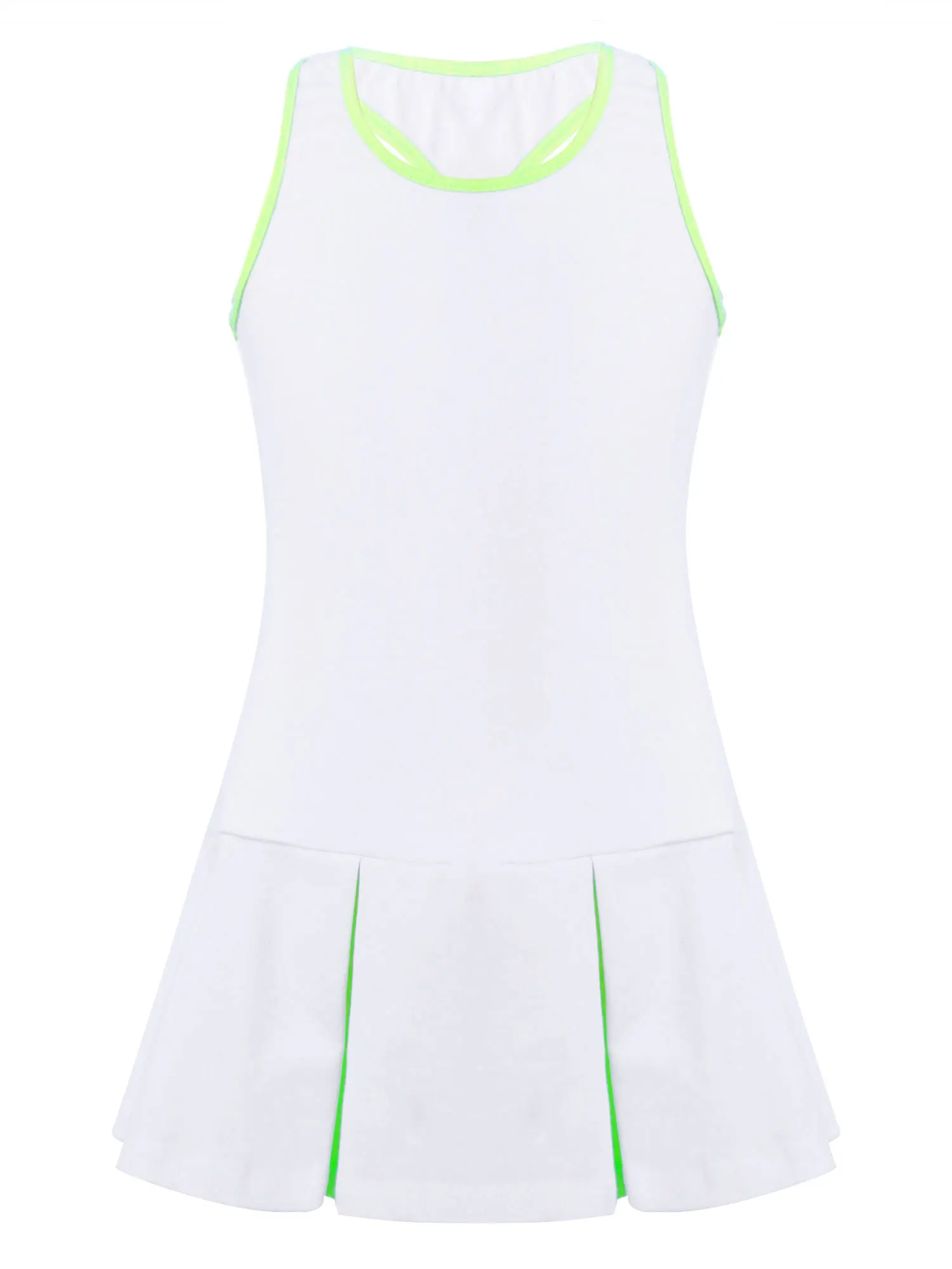 2Pcs Kids Girls Summer Sport Suit Round Neck Sleeveless Dress And Shorts Set Sportswear For Running Gym Tennis Badminton