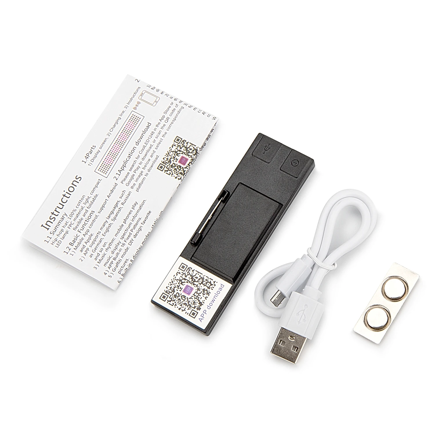 Recarregável LED Name Tag com Ímã e Pin, Rolagem Display, Sinal de Mensagem, Bluetooth, 48x12 Pontos