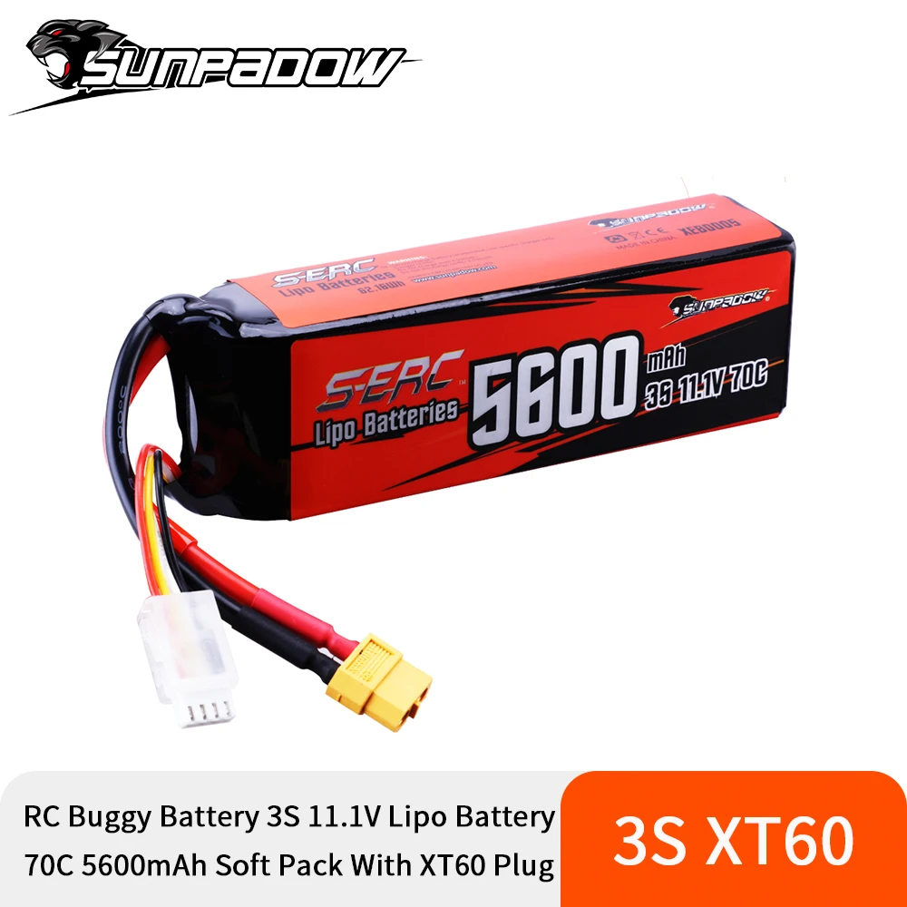 Sunpadow 3S LiPo Battery for 5600mAh 70C with XT60 Connector Soft Pack RC Vehicles Car Truck Tank Boat Truggy Buggy Heli