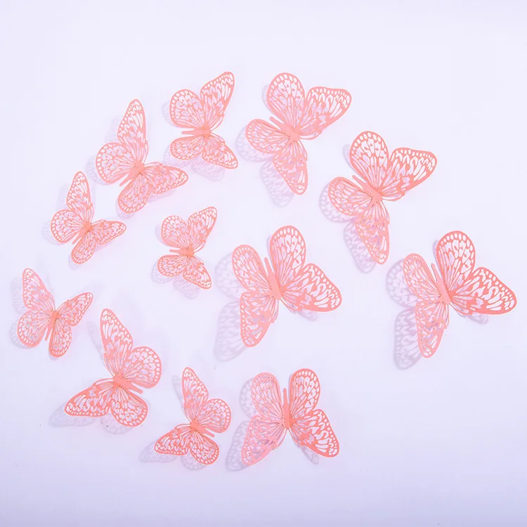 12 Stück/Set, ausgehöhlte Schmetterlings-Wandaufkleber zur Dekoration für Hochzeiten, zum Aufkleben in Wohnzimmern, Schmetterlinge, selbstklebende Aufkleber. – Detail 6