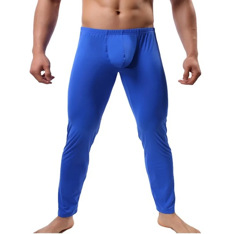 2XL Mens Sleep Bottoms Sexy Erotic Big Pouch Pants Ice Silk Ultra-thin See Through Trousers Gay Legging Lounge Pants Sleepwear