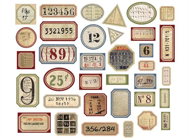 35pcs/set Vintage digital label sticker DIY scrapbooking base collage mobile computer diary happy planner decoration stickers