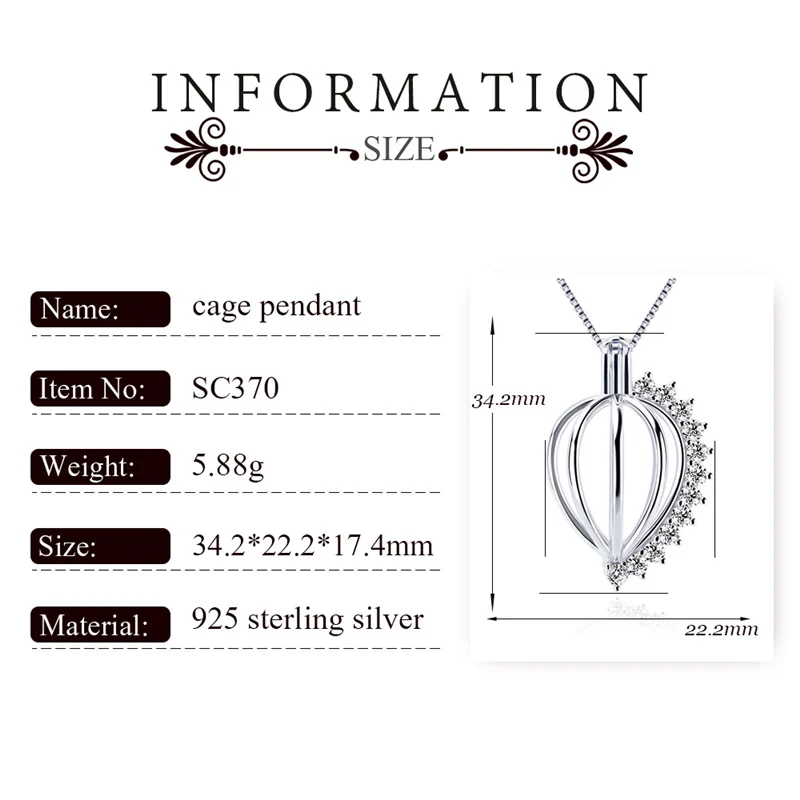 CLUCI 3pcs Big 925 Sterling Silver Charms Pendant for Women Jewelry Zircon Pendant Locket for 10-14mm Pearl SC370SB