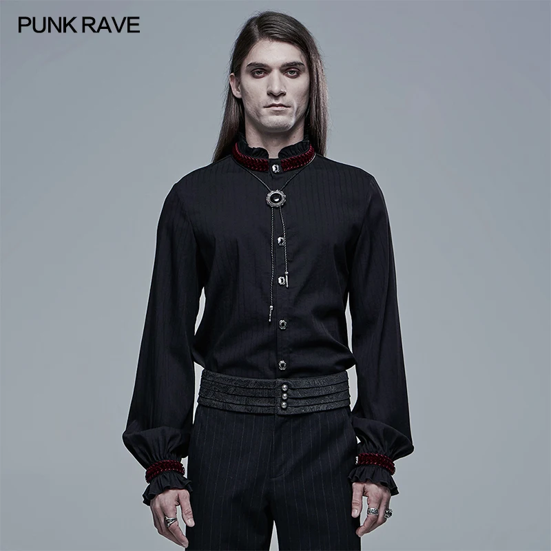 

Punk Rave Gothic Simple Men's Black Shirt with Necklace, WY1345BR Goth Rock Party Clothing