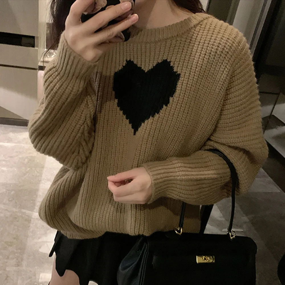 Lovers Wear Autumn Winter 2021 New Trendy Pullover Sweater Soft And Waxy Lovers Sweater Women Loose Korean Sweet Cute Knit Tops