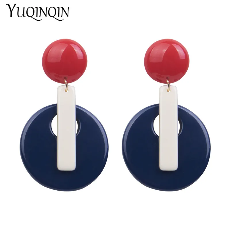 Fashion Resin Acrylic Vintage Charm Drop Earring Colorful Round Big/Long Earrings for Women Statement Korean Earings Hanging