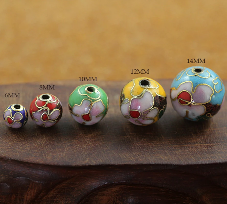 5pcs DIY Cloisonne Enamel Polished 8mm Round Loose Beads Copper Accessories Chinese Jewelry Making Earrings Necklace Bracelets