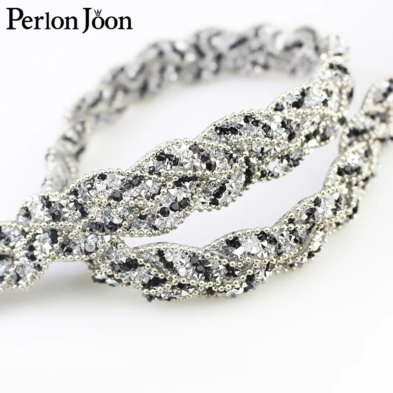 1yard black white crystal rhinestone trim X-shap woven webbing rope hot fix ironing clothing decoration accessories TR103