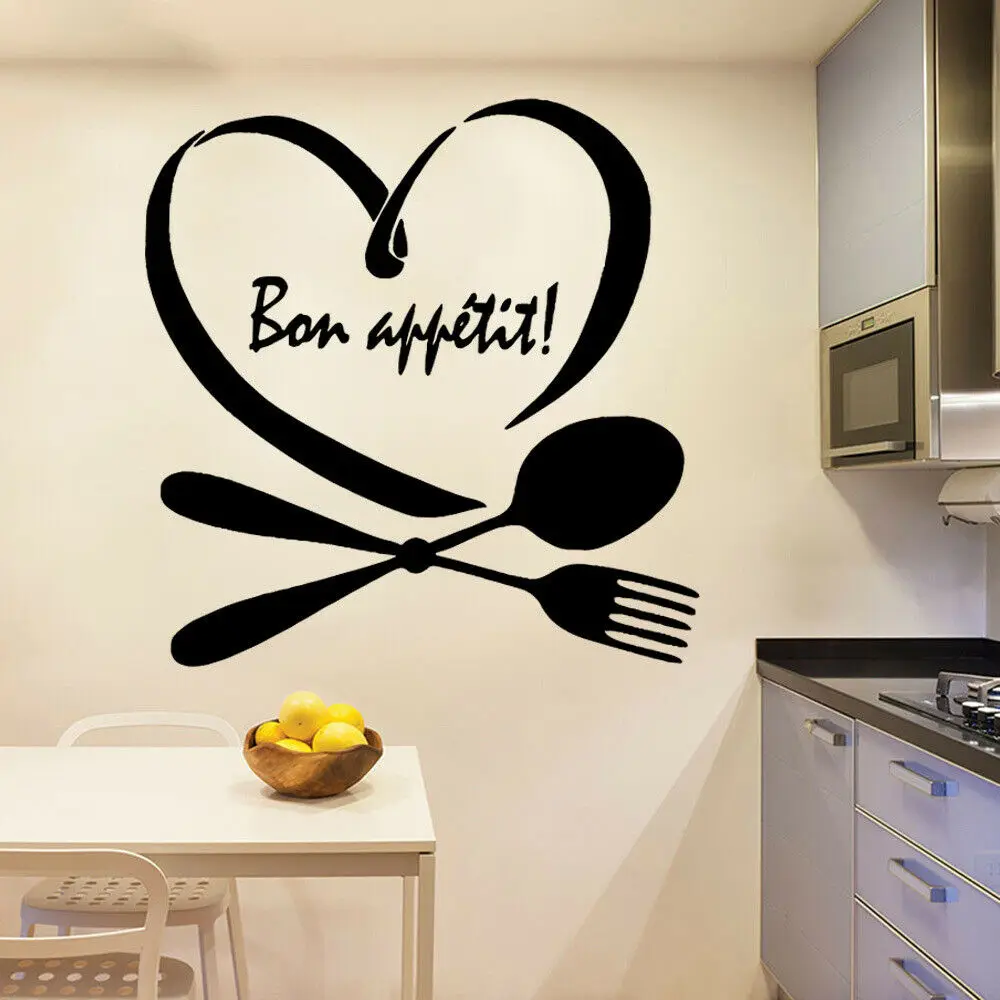 

Tableware Wall Sticker Good Appetite Quotes Art Mural Kitchen Restaurant Interior Decor Vinyl Window Decal Love Heart Mural Q213