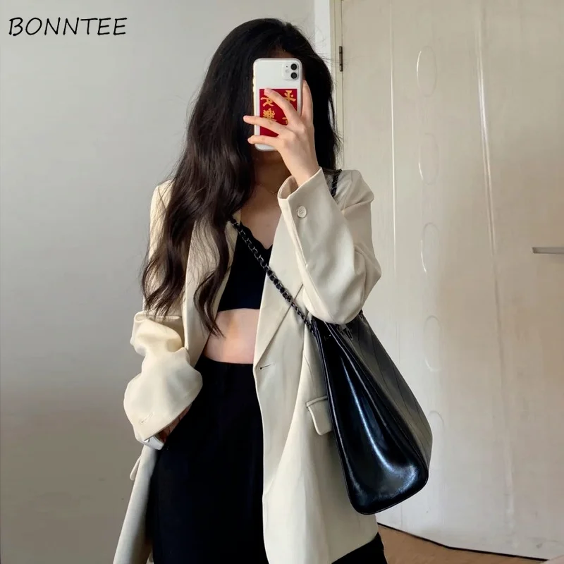 

Blazers Women Solid Fashion Notched Popular Single Button Casual All-match Simple Office Lady Chic Classic Basic Streetwear Ins