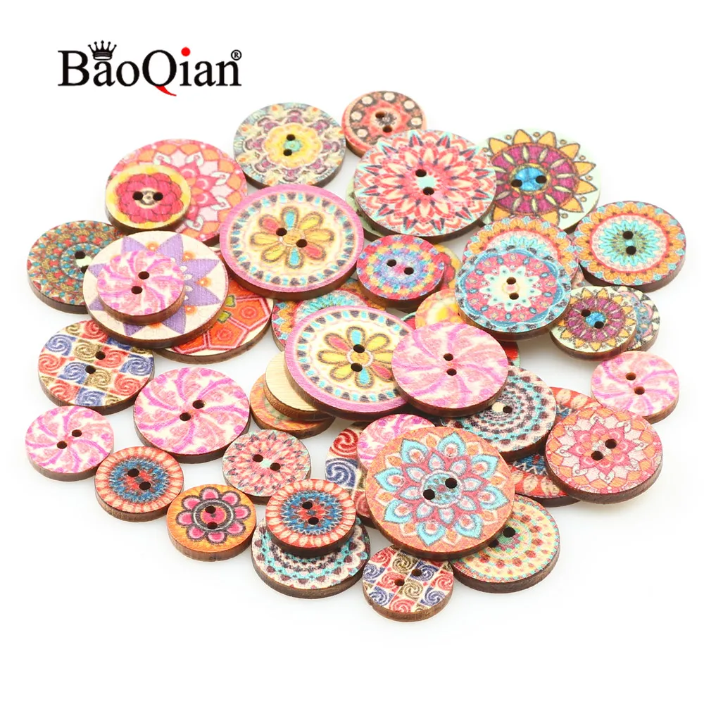 50pcs15-25mm Color Pattern Pattern Fashion Clothing Decoration Scrapbook Diy Wooden Home Sewing Button Accessories