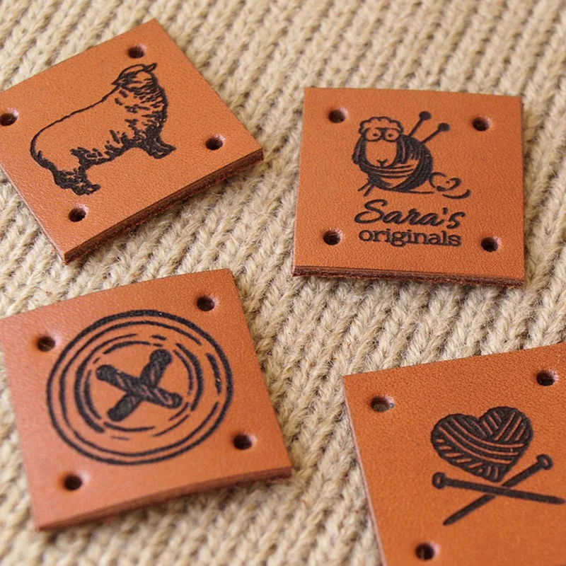 40pcs Personalised Sewing leather label for Handmade Products Square clothing hat tags with logo Knitting labels DIY Accessories