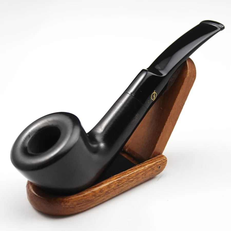 Handmade Nature Ebony Wood Bent Type Smoking Pipe Round Tobacco Wooden Smoke Pipe Gift 10pc 9mm Filters + Pouch + Holder #398S