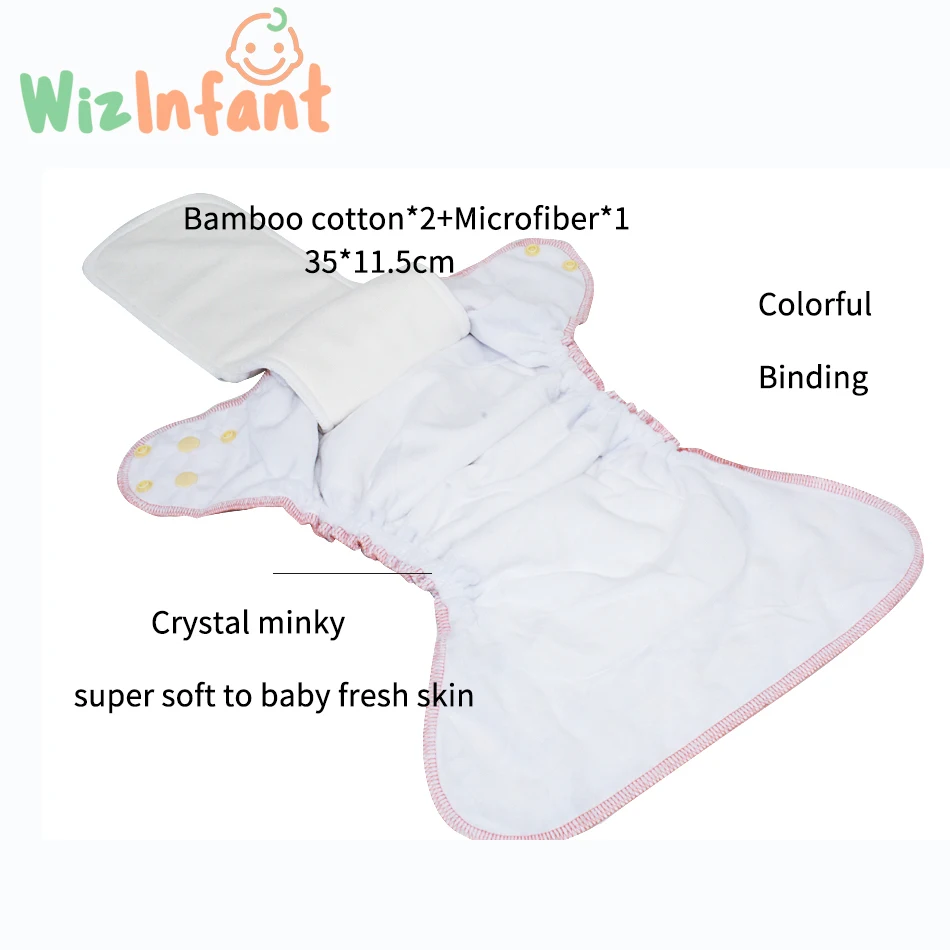 WizInfant Eco-friendly Cloth Diapers Reusable Heavy Wetter Hybrid Fitted AIO/AI2 Waterproof Absorbent Ecological Diaper