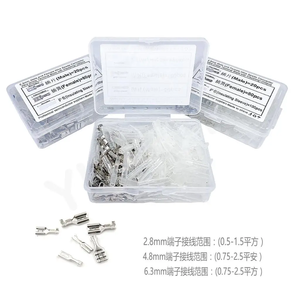 6.3MM/4.8MM/2.8MM Crimp Terminal Block Insulating Sleeve Kit Pliers Female Male Spade Wire Connector For 22-16 AWG 0.5mm2-1.5mm2