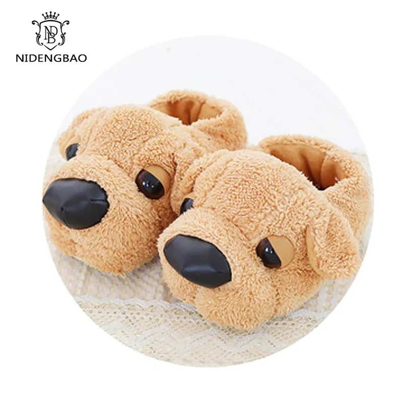 Funny Slippers Women Winter Dog Cartoon All-inclusive Thick Cotton Slippers Couples Cute Warm Home Plush Shoes Women Big Size