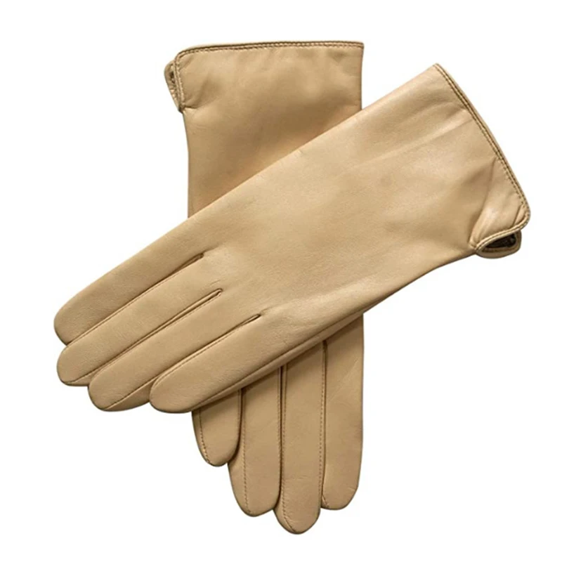 Touchscreen Real Leather Gloves Female  Thermal Cashmere Knitted Lined Autumn Winter High Quality Goatskin Women Driving L193