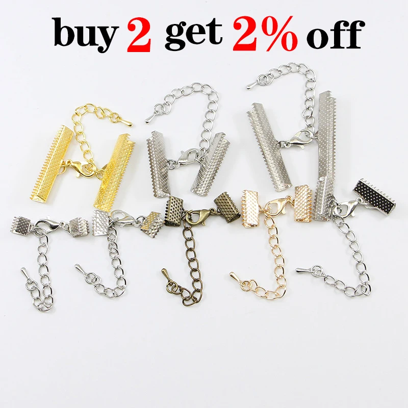 10pcs/lot Ribbon Leather Cord End Fastener Clasps With Chains Lobster Clasps Connectors For Bracelet Diy Jewelry Making Findings