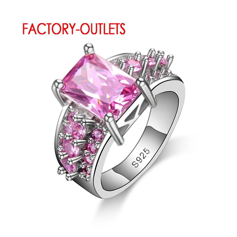 

Fashion 925 Cubic Zirconia Rings For Women Vintage Pink Crystal Wedding Finger Rings Bijoux