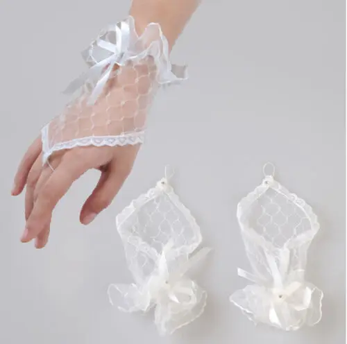 Guantes de novia cortos de encaje sin dedos para fiesta de noche y boda