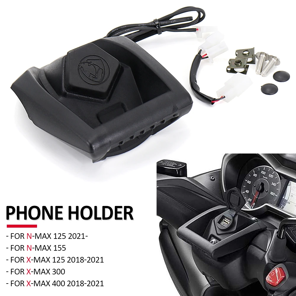 Motorcycle Black GPS Phone Navigation Bracket USB Charging Port Holder Mount For Yamaha NMAX XMAX 125 N-MAX 155 X-MAX 300 400