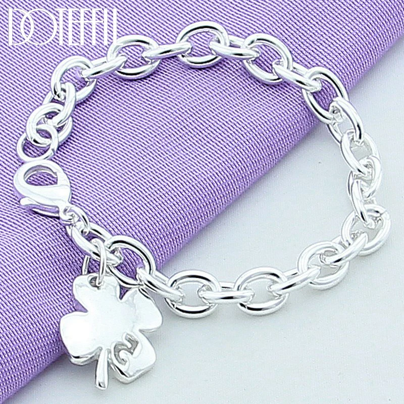 DOTEFFIL 925 Sterling Silver Clover Leaves Lucky Number 5 Bracelet 20cm Chain Women Wedding Engagement Party Jewelry