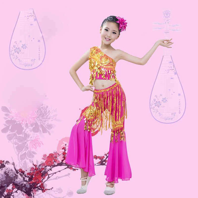 

Children's Dance Sequin Skirts Dai Dance Peacock Dance Girls Performance Costume Dress or Pants Suit Chinese Folk Costumes 2022