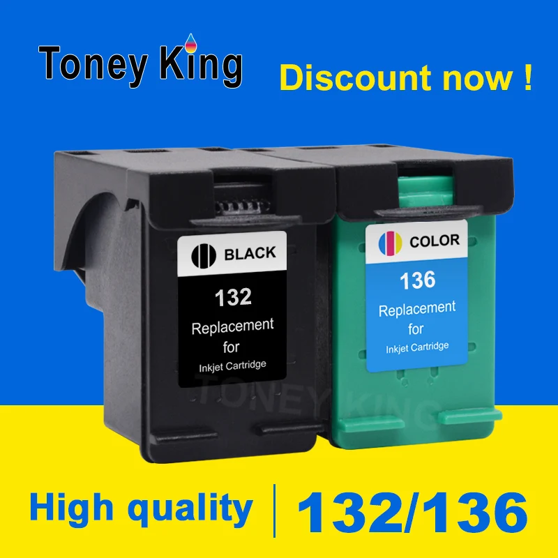 Toney King 132 136 XL Refilled Ink Cartridge For HP 132 136 Officejet 6213 5443 D4163 Photosmart 2573 C3183 1513 PCS1513 Printer