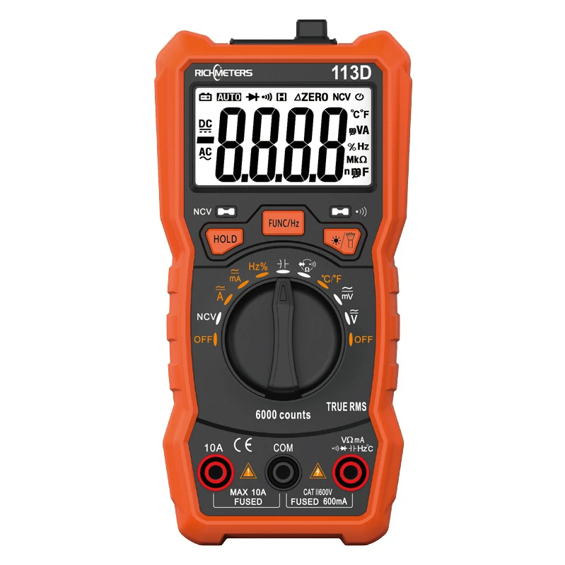 Rm113d ncvデジタルマルチメータ6000カウントの自動範囲ac/DC電圧計フラッシュバックライト大画面113a/d