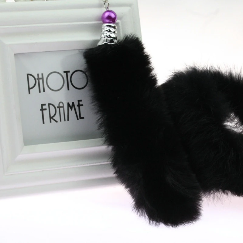 Fluffy Rabbit Fur Tail Keychain For Women Cute Girls Pompon Key Chain On Bag Car Trinket Female Jewelry Gift