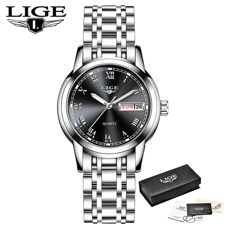 LIGE Fashion Women Watches Ladies Top Brand Luxury Stainless Steel Calendar Sport Quartz Watch Women Waterproof Bracelet Watch