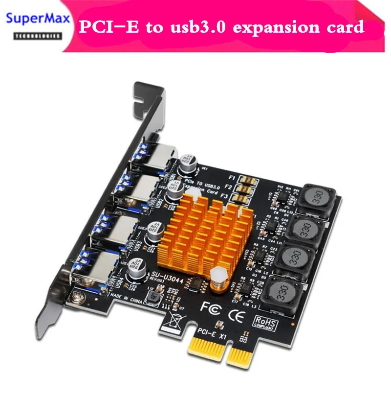 

PCI-E to USB3.0 expansion card four-port USB3.0 high-speed expansion card 8A without external power supply 1pcs free shipping