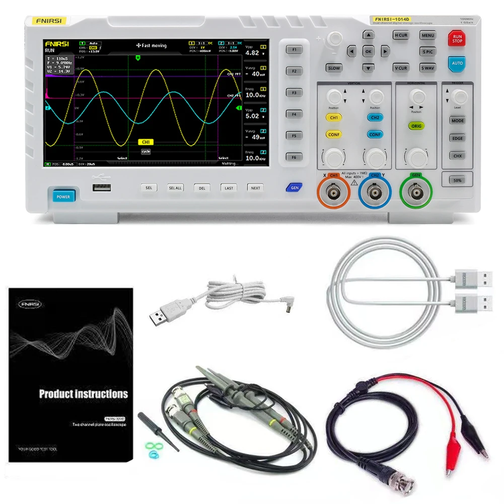 FNIRSI 1014D Digital Oscilloscope Dual Channel Input Signal Generator Osiloscopio Digital 1GSa/s Sampling Rate 1GB Storage