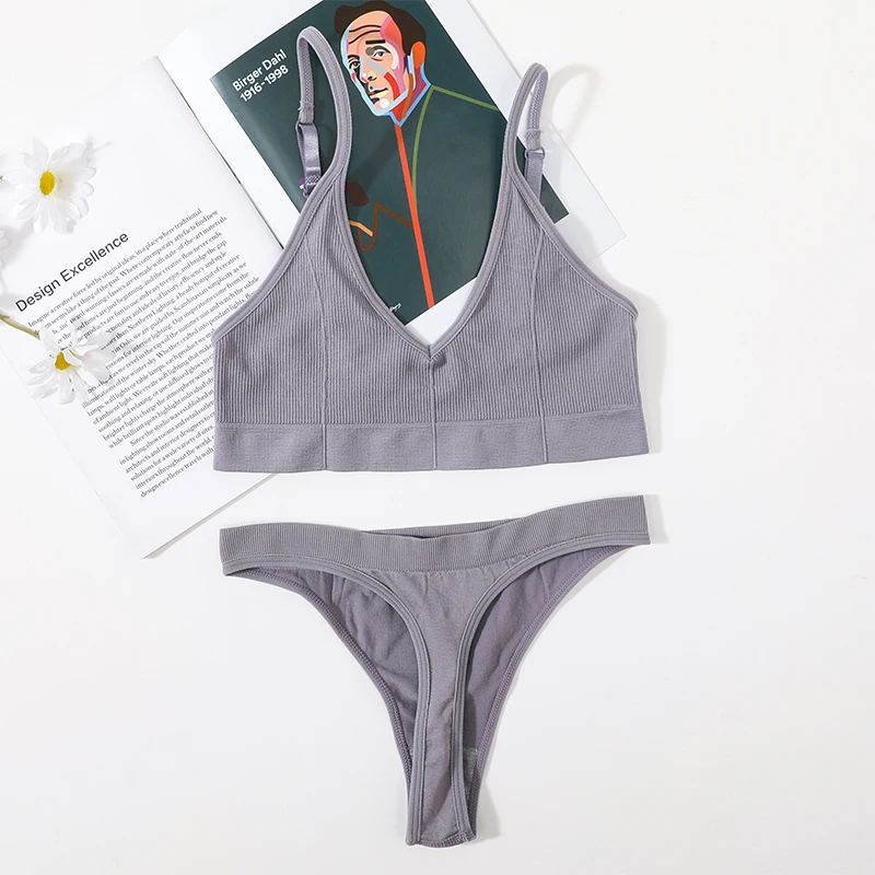 Nahtloses BH- und Slip-Set für Damen, U-förmiger Rückenausschnitt, kurzes Oberteil, tief sitzender Slip, bequemer BH, Damenunterwäsche, verführerisches Dessous-Set. – Detail 7