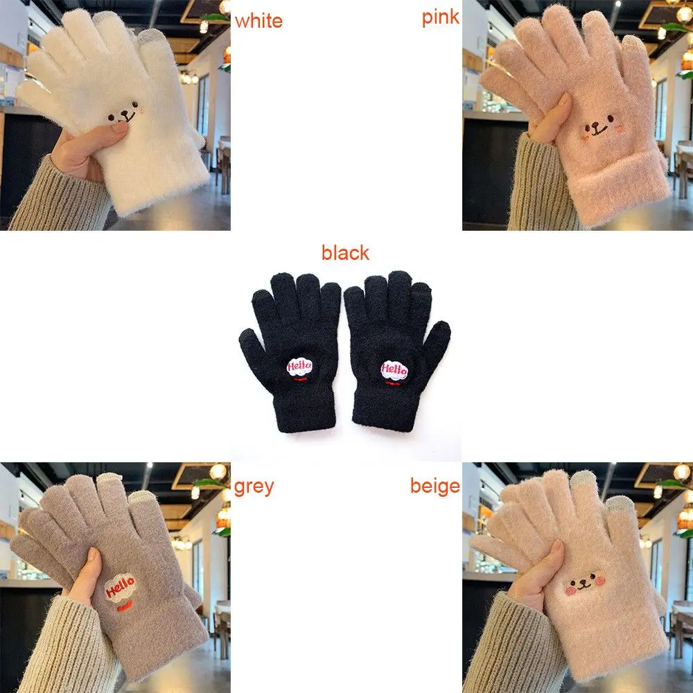 Cashmere Thicken Stretch Knitted Touch Screen Women's Gloves Full Finger Skiing Gloves