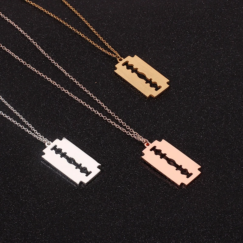 Hiphop Punk Stainless Steel Razor Blades Pendant Necklaces Men Jewelry Shaver Shape Necklaces Rock Blade Women Collares Hot
